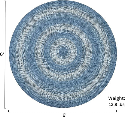 Denim Blue Round Braided Rug, Jute, 6' - Perfect Coastal Country Decor for Living Room, Dining Room, Everywhere
