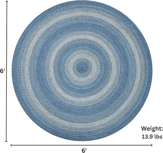 Denim Blue Round Braided Rug, Jute, 6' - Perfect Coastal Country Decor for Living Room, Dining Room, Everywhere