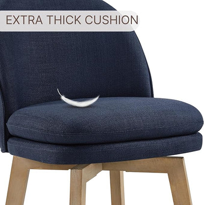 Counter Height Barstools 26 inch Upholstered Swivel Bar Stools with Back and Wood Legs for Kitchen Island,Set of 3,Blue Fabric-Armless