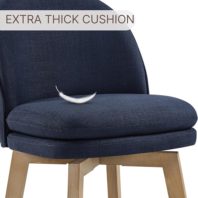 Counter Height Barstools 26 inch Upholstered Swivel Bar Stools with Back and Wood Legs for Kitchen Island,Set of 1,Blue Fabric-Armless