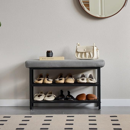 Shoe Rack Shoe Bench Shoe Organizer Storage Rack for Hallway Bedroom Living Room with Comfortable Seat Cushion 80x30x50cm (80cm Grey)