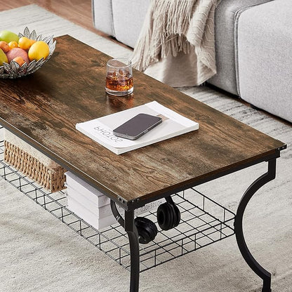 VECELO 3 Pieces Living Room Table Sets, Coffee and End Tables with Open Storage Shelves for Apartment, Home Office, Small Space, Easy Assembly, Brown