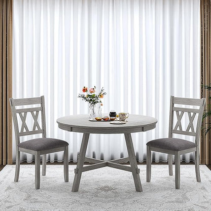 Round Solid Wood Dining Table, Part of Dining Table Set, Mix and Match Table, Chair Sold Separately for Dining Room, Kitchen, Grey