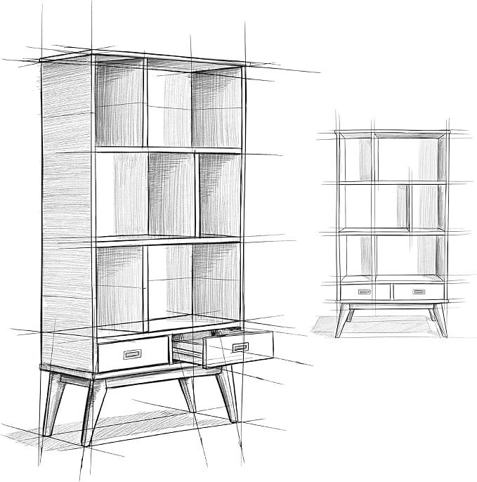 SIMPLIHOME Draper Bookcase - 64 inch Tall Solid Hardwood Wide Storage Bookshelf in White, Mid-Century Modern Storage for Living Room, Study Room or Office with Adjustable Shelves and Tapered Legs