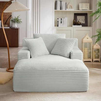 Oversized Chaise Daybed Lounge Sleeper Chair Sofa Full Foam Cloud Chaise Sofabed for Living Room,Luxury Plush Corduroy Upholstered Sleeper Couch Extra Wide Chair Bed W/3 Pillows for Home/Apartment