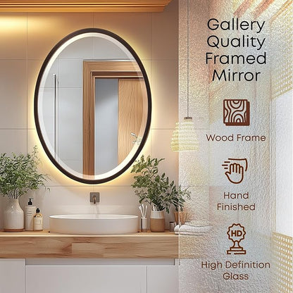 OVALCREST - Oval Wooden Beveled Wall Mirror for Home Decor, Bathroom, Vanity, Bedroom, Living Room, Hallway - London Style (Rubbed Bronze) 23.1 x 29.1