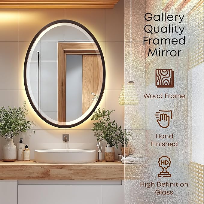 OVALCREST - Oval Wooden Beveled Wall Mirror for Home Decor, Bathroom, Vanity, Bedroom, Living Room, Hallway - London Style (Rubbed Bronze) 13.1 x 17.1