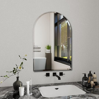 Arched Bathroom Mirror, 20X30 inch Arched Frameless Mirror, Arch Wall Mirror，Frameless Mirrors for Bathroom,Beveled Bathroom Mirror.