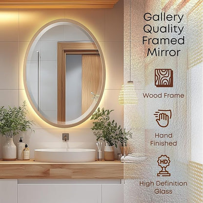 OVALCREST - Oval Wooden Beveled Wall Mirror for Home Decor, Bathroom, Vanity, Bedroom, Living Room, Hallway - London Style (Gold Spray) 17.1 x 21.1