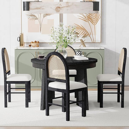 Ball & Cast Retro 5 Pieces Dining Table Set with 4 Upholstered Chairs,Kitchen Table and Chairs for 4 W/ 58" Round Extendable Kitchen Desk,for Small Space,Apartment,Dining Room,Espresso