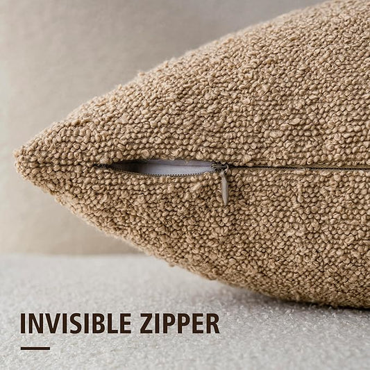 Foindtower Pack of 2 Textured Boucle Throw Pillow Covers Accent Solid Lumbar Pillow Cases Cozy Soft Decorative Couch Cushion Case for Chair Sofa Bedroom Living Room Home Decor, 12 x 20 Inch,Camel