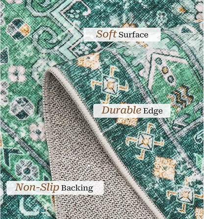 zesthome 8x10 Area Rugs for Living Room,Non-Slip Backing Washable Rugs,Vintage Large Area Rug，Stain Resistant Home Decor Rug(Green/Teal,8'x10')