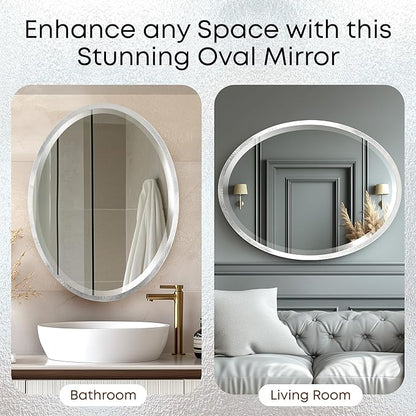 OVALCREST - Oval Wooden Beveled Wall Mirror for Home Decor, Bathroom, Vanity, Bedroom, Living Room, Hallway - London Style (Silver Leaf with Brown Antique) 21.1 x 25.1