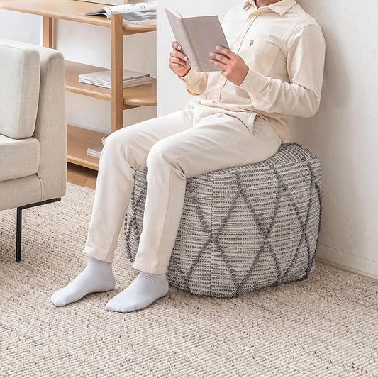 Anji Mountain 100% Handmade & Handcrafted Comfortable Home Décor Pouf Ottoman Footrest for Living Room, Bedroom, Nursery, Kidsroom, Patio Furniture - (19" x 19" x 17"- Warm Gray)