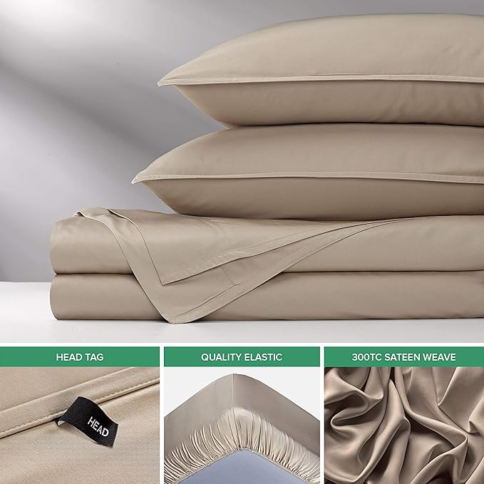 Split King Sheets by Pure Bamboo, Genuine 100% Organic Viscose Derived from Bamboo Bed Sheet Set, Soft & Cooling, Double Stitching *Not for Split Top (Split King, Sand)