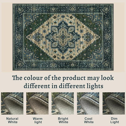Tangsoo 2x3 Rugs for Entryway, Vintage Washable Non Slip Small Area Rug, Indoor Front Door Rug, Print Distressed Door Mat Carpet, Soft Low Pile Rugs for Entrance Kitchen Bedroom Green