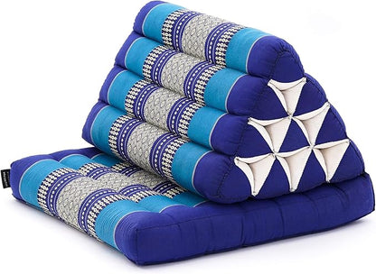Leewadee 1-Fold Mat with Triangle Cushion – Comfortable TV Pillow, Foldable Mattress with Cushion Made of Eco-Friendly Kapok, 30 x 20 inches, Blue