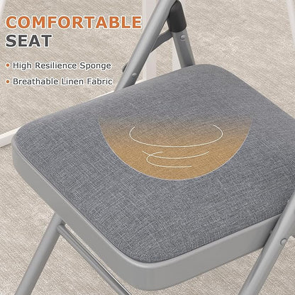 VECELO Padded Folding Chairs 4 Pack, Comfortable Cushioned Seat & Backrest with Steel Frame, for Office, Indoor Outdoor, Commercial Events, Dark Grey