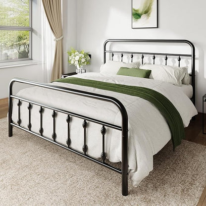 Allewie 14 Inches Full Size Metal Platform Bed Frame with Victorian Style Iron-Art Headboard/Footboard, Mattress Foundation, Easy Assembly, Under Bed Storage, No Box Spring Required, Black