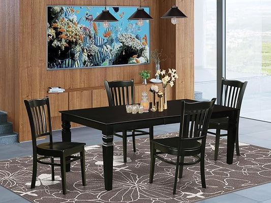 East West Furniture LGGR5-BLK-W 5 Piece Dining Room Furniture Set Includes a Rectangle Kitchen Table with Butterfly Leaf and 4 Dining Chairs, 42x84 Inch, Black