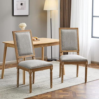 Christopher Knight Home Regina French Country Dining Chairs Set of 2, Wooden Dining Room Chair, High Back Kitchen Side Chair, Fabric Upholstered Armless Extra Seat, Grey and Natural