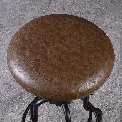 Diwhy Industrial Vintage Counter Stool, Kitchen Counter Height Adjustable Swivel Chair, Metal Frame Stool, 20.47-26.77 Inch, Fully Welded Base, Brown PU Upholstered, Set of 2
