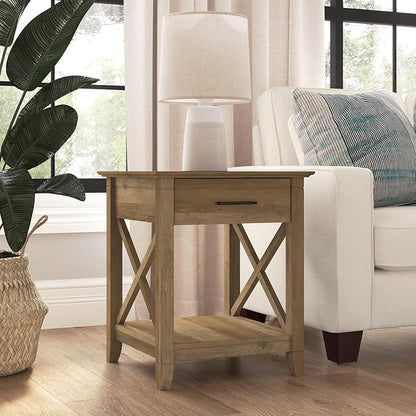 Bush Furniture Key West Small End Table with Storage | Modern Farmhouse Accent Shelf for Living Room in Reclaimed Pine