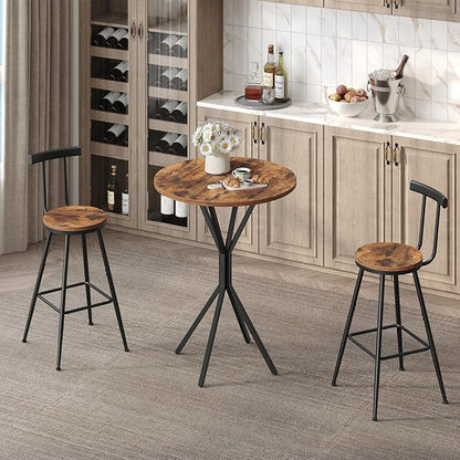 Bar Table, Round High Top Pub Table, 36.2'' Tall Cocktail Table, Metal Frame, Industrial Style, for Small Space, Bistro, Cafe, Banquet, Restaurant, Rustic Brown and Black BTHR12701