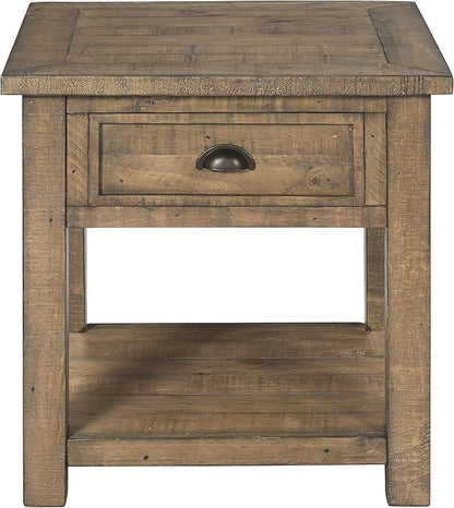 Martin Svensson Home Monterey End Table - Reclaimed Natural Wood Finish- Coastal Style - with Shelf and Cabinet for Storage