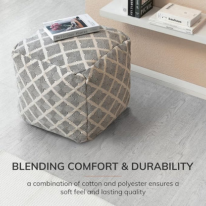 Anji Mountain 100% Handmade & Handcrafted Comfortable Home Décor Pouf Ottoman Footrest for Living Room, Bedroom, Nursery, Kidsroom, Patio Furniture - (20" x 20" x 20"- Black,Ivory)