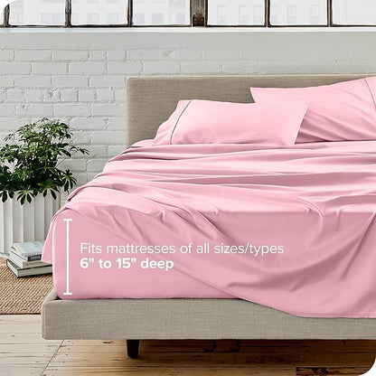 Bare Home Full XL Sheet Set - Luxury 1800 Ultra-Soft Microfiber Full Extra Long Bed Sheets - Double Brushed - Deep Pockets - Easy Fit - 4 Piece Set - Bedding Sheets & Pillowcases (Full XL, Light Pink)