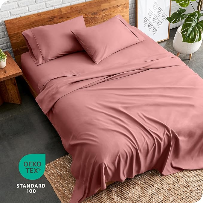 Bare Home Queen Sheet Set - Luxury 1800 Ultra-Soft Microfiber Bed Sheets - Double Brushed - Deep Pockets - Easy Fit - 4 Piece Set - Bedding Sheets & Pillowcases (Queen, Dusty Rose)