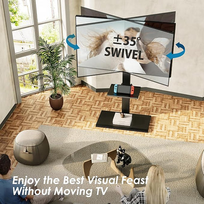 FITUEYES Floor TV Stand Iron Base with Swivel Mount for 50-85 Inch Large LCD/LED TVs Adjustable Shelf Tall Corner TV Stands for Bedroom and Living Room Hold Up to 110 lbs Black