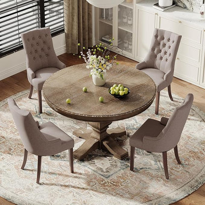 COLAMY Wingback Upholstered Side Dining Room Chairs Set of 4, Fabric Dining Chairs with Tufted Button, Living Room Chairs for Home Kitchen, Taupe
