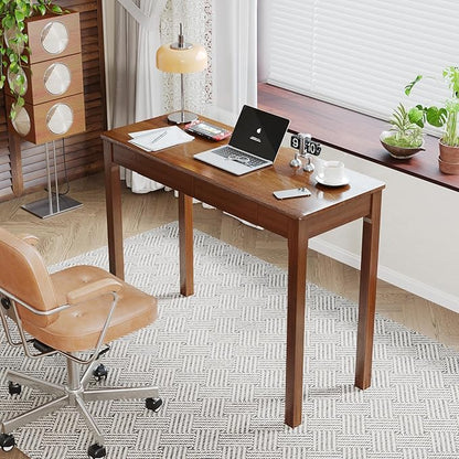 Solid Wood Desk with Drawers - 39 x 16 Inch Vintage Narrow Desks, Mid Century Modern Desks, Rubber Wood Study Table, Small Writing Desk for Bedroom|Small Spaces - Walnut Color