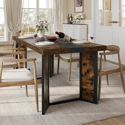 Industrial Dining Table for 6-8 People, 71" Large Long Wooden Kitchen Table with Sturdy Metal Frame & Brown Finish, Rustic Style Rectangular Dinner Table for Dining Room, Kitchen (Vintage Brown)