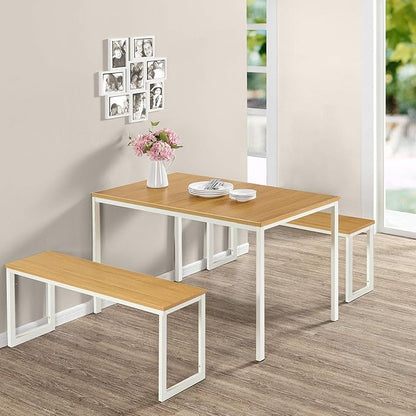 ZINUS 48 Inch Louis Metal Frame Table with Benches 3 Piece Dining Set, Easy Assembly, 1, White