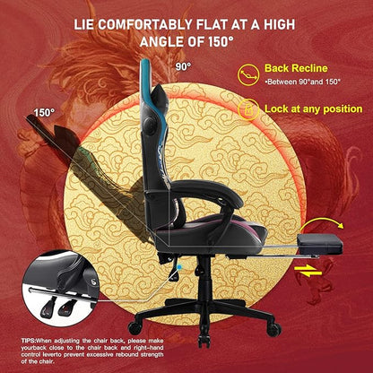 GTPLAYER Gaming Chair with Bluetooth Speakers and Footrest, Dragon Series Video Game Chair ，Heavy Duty Ergonomic Chair，Esports Gaming Chair，Computer Office Desk Chair by GTRACING(Black)