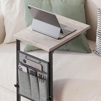 Vagusicc C Shaped End Table, 33" Tall Side Table for Couch, Adjustable Height Small Couch Side Table, Laptop Sofa Tables Slide Under Recliner Tables TV Tray Arm Tables for Living Room, Bedroom, Grey
