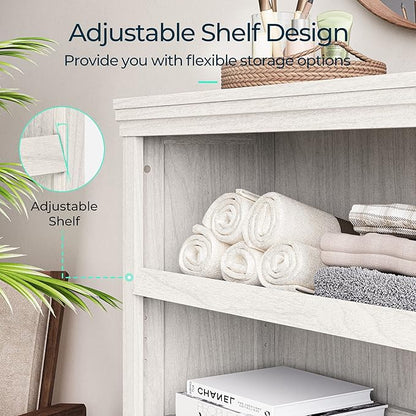 LINSY HOME 3-Tier Bookcase and Bookshelf, Small Wood Display Storage Shelves Farmhouse Bookshelf for Home Office, Living Room, Bed Room - White Oak