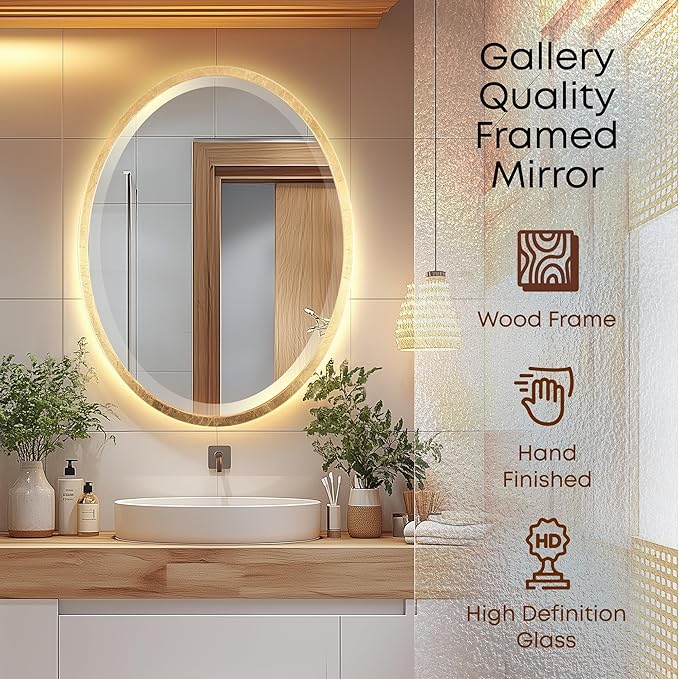 OVALCREST - Oval Wooden Beveled Wall Mirror for Home Decor, Bathroom, Vanity, Bedroom, Living Room, Hallway - London Style (Gold Leaf) 23.1 x 29.1