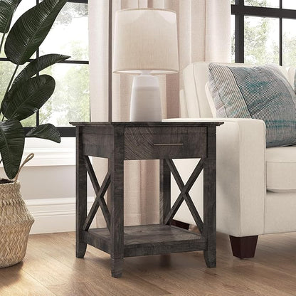 Bush Furniture Key West Small End Table with Storage | Modern Farmhouse Accent Shelf for Living Room in Dark Gray Hickory