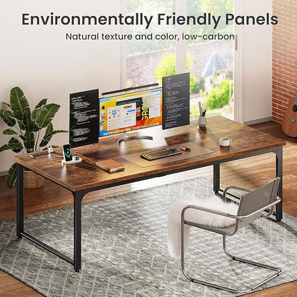 Huuger 71 x 31.5 Inch Desk with Power Outlets & USB-C, 1.2 Inch Thicker Desktop, Robust Metal Tubes, Deep Computer Desk, Heavy Duty Office Desk, Work Desk for Home Office, Rustic Brown
