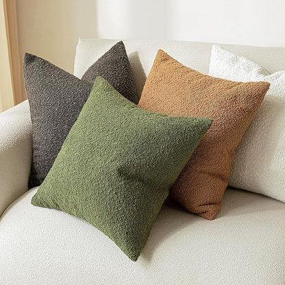 Foindtower Set of 2, Decorative Textured Boucle Throw Pillow Covers Accent Solid Pillow Cases Neutral Soft Cozy Couch Cushion Case for Chair Sofa Bedroom Living Room Home Decor 24 x 24 Inch Dark Brown