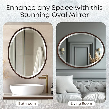 OVALCREST - Oval Wooden Beveled Wall Mirror for Home Decor, Bathroom, Vanity, Bedroom, Living Room, Hallway - London Style (Black Walnut) 25.1 x 31.1