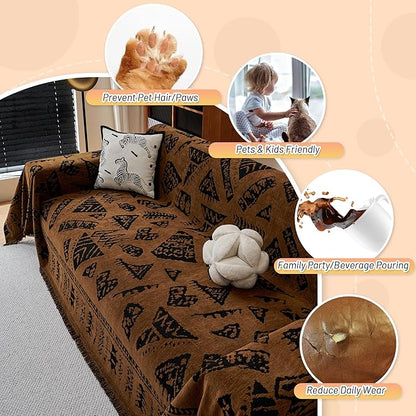 MYSKY HOME Boho Couch Cover Sofa Covers, Couch Covers for 2-3 Cushion Couch Sofa, Chenille L Shape Sectional Couch Cover- Pet-Friendly, Machine Washable, Sofa Protector for Kid, 71"x118", Coffee