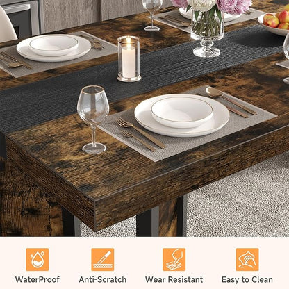 Industrial Dining Table for 6-8 People, 71" Large Long Wooden Kitchen Table with Sturdy Metal Frame & Brown Finish, Rustic Style Rectangular Dinner Table for Dining Room, Kitchen (Vintage Brown)