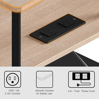 Small Side Table with Charging Station, End Table for Small Spaces, Slim Nightstand with Outlet,Sofa Beside Table, 3-Tier Storage Shelf,Living Room, Bed Room, Natrual Walnut