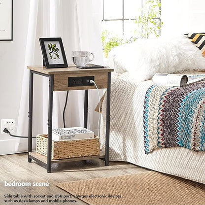 TUTOTAK Small Night Stand with Charging Station, End Table Set of 2, Side Table with USB, 21.8”H Nightstand with Storage Shelf, Sofa Couch Table TB01BG029 (2 pcs)