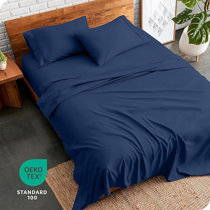 Bare Home California King Sheet Set - 1800 Ultra-Soft Microfiber Cal King Bed Sheets - Double Brushed - Deep Pockets - Easy Fit - 4 Piece Set - Bed Sheets (California King, Dark Blue)
